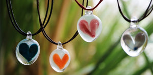 A perfect gift of glass love heart pendant handmade in New Zealand 