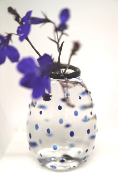 blue polka dotted vase on zoom