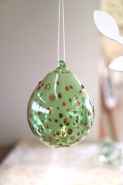 Red Polka Dots on Green Bauble