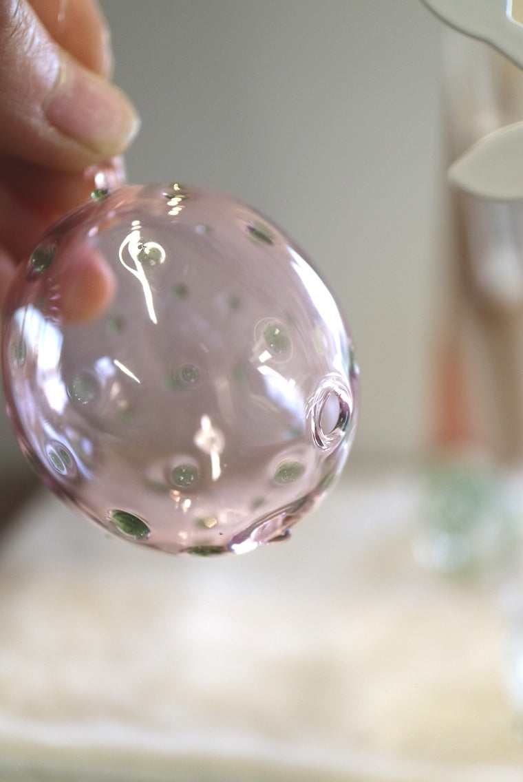 Pink Bauble - with Light Green Polka Dot