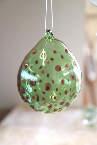 Red Polka Dots on Green Bauble